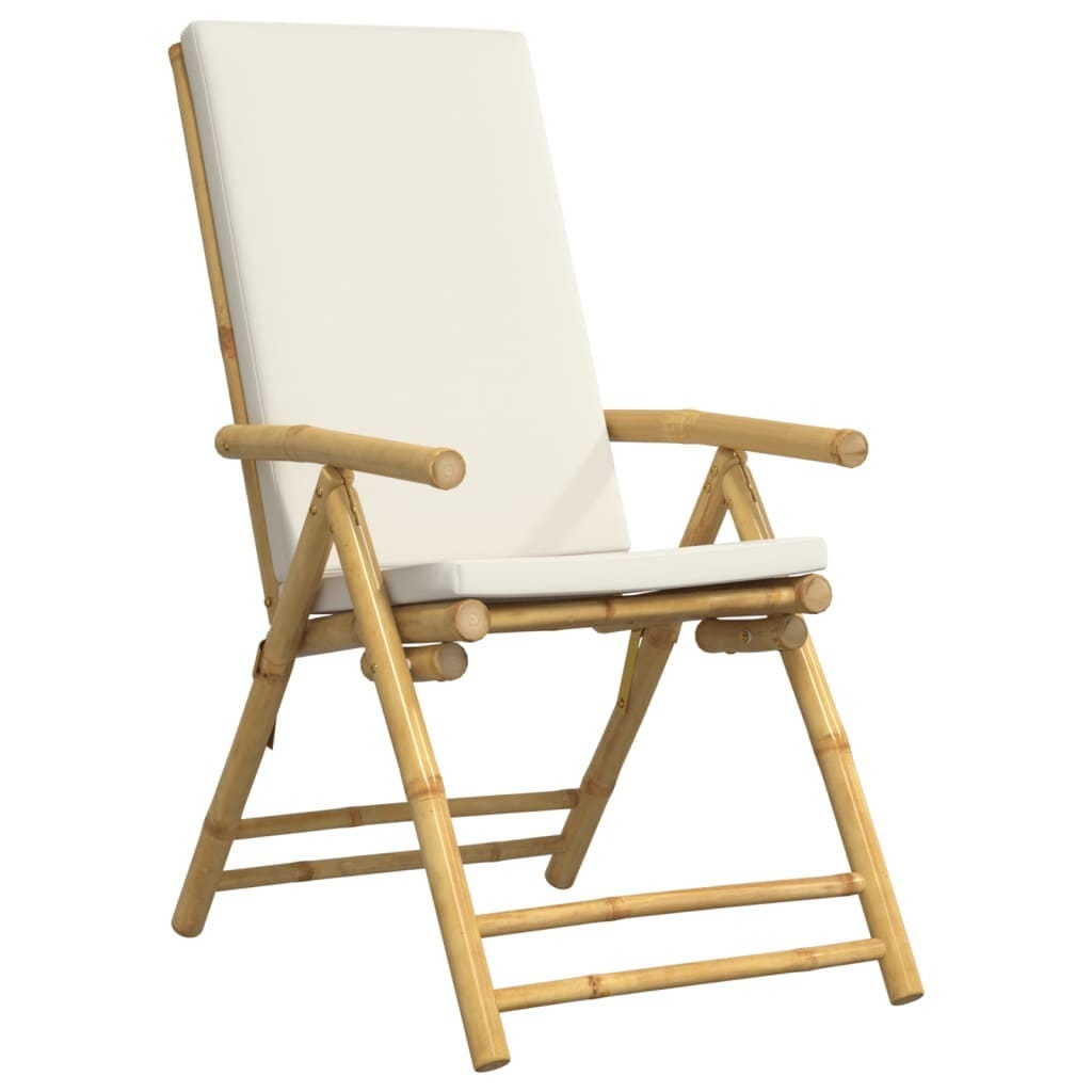 4 Piece Folding Patio Reclining Chairs with Cream White Cushions Bamboo - Image 3