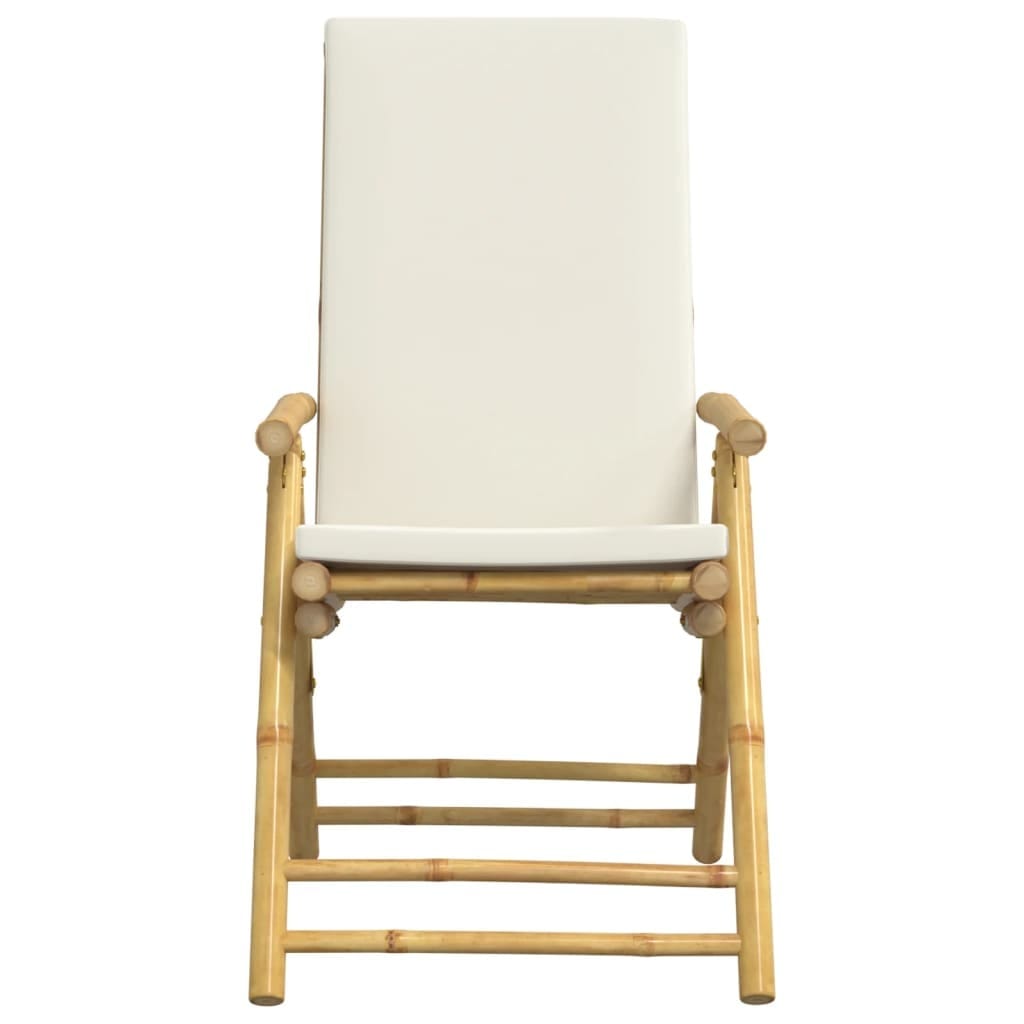 4 Piece Folding Patio Reclining Chairs with Cream White Cushions Bamboo - Image 4