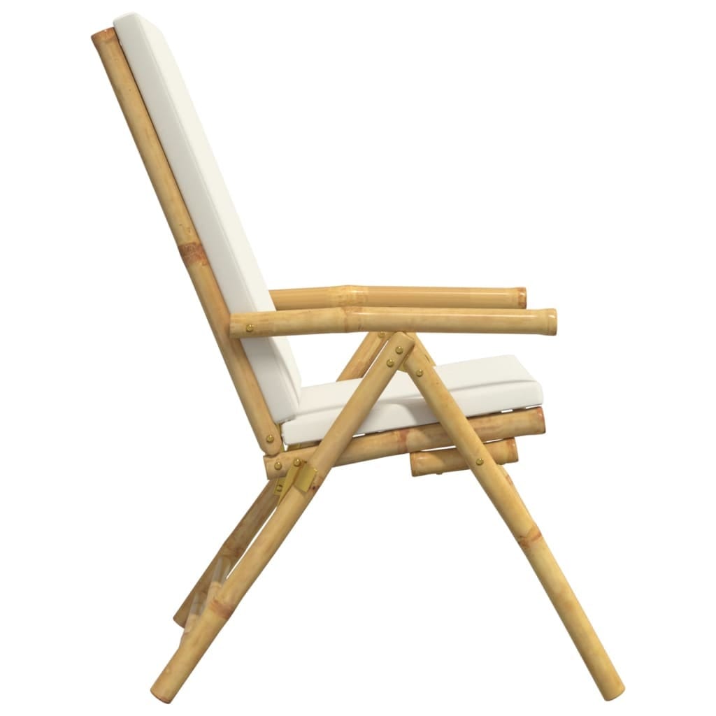 4 Piece Folding Patio Reclining Chairs with Cream White Cushions Bamboo - Image 5