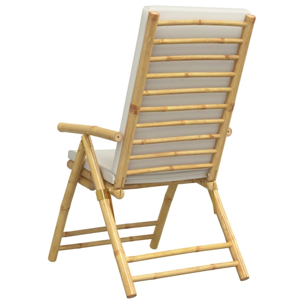 4 Piece Folding Patio Reclining Chairs with Cream White Cushions Bamboo - Image 6