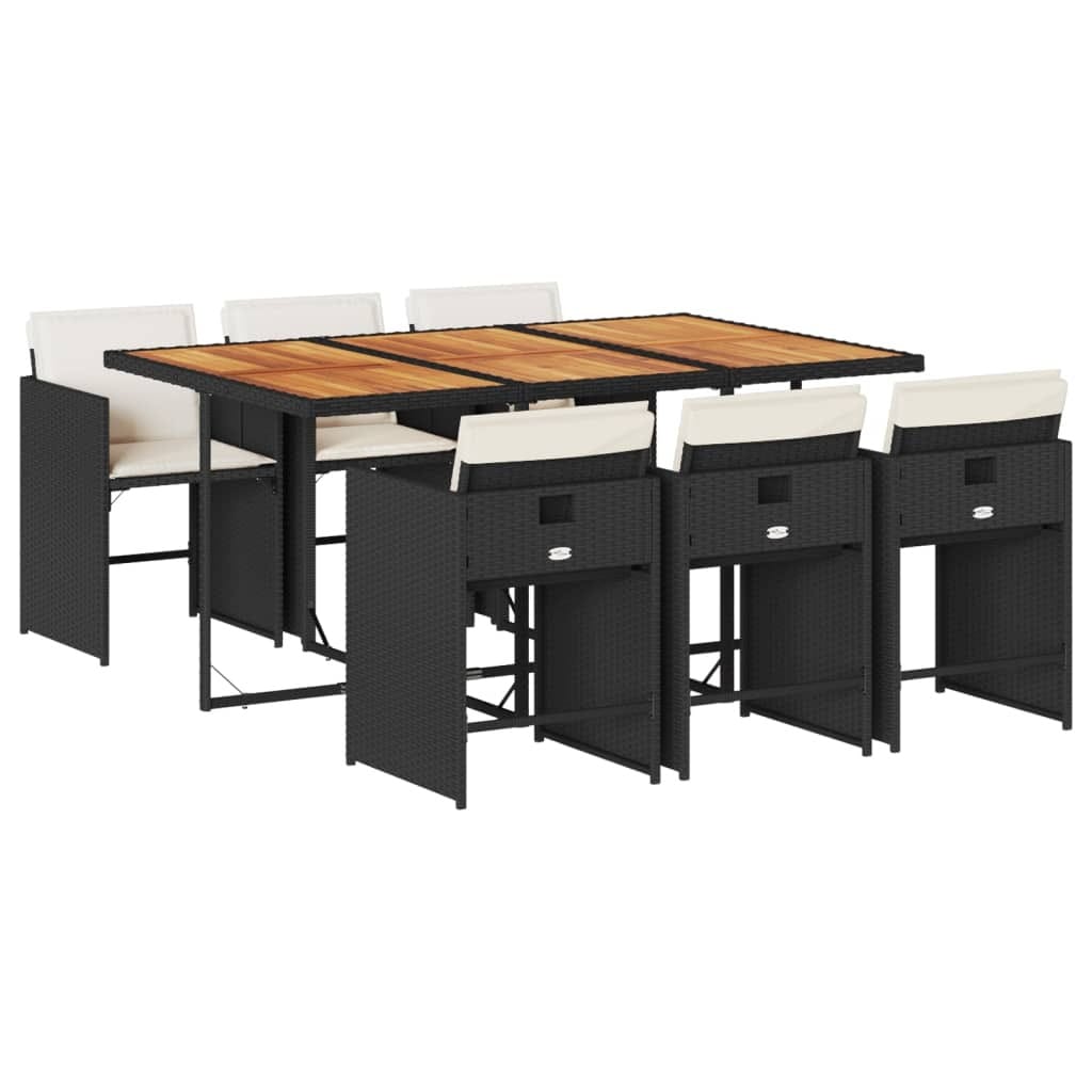 7 Piece Patio Dining Set with Cushions Black Poly Rattan - Image 2