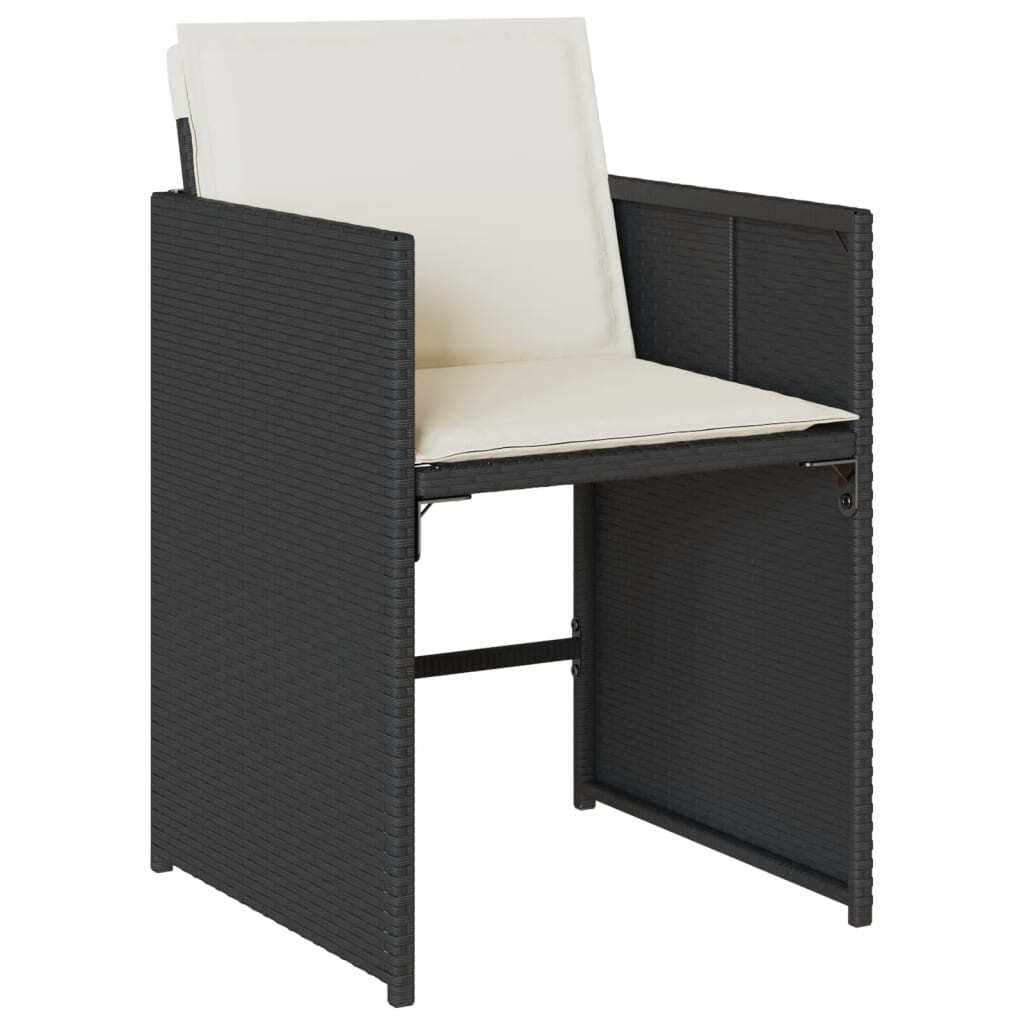 7 Piece Patio Dining Set with Cushions Black Poly Rattan - Image 5