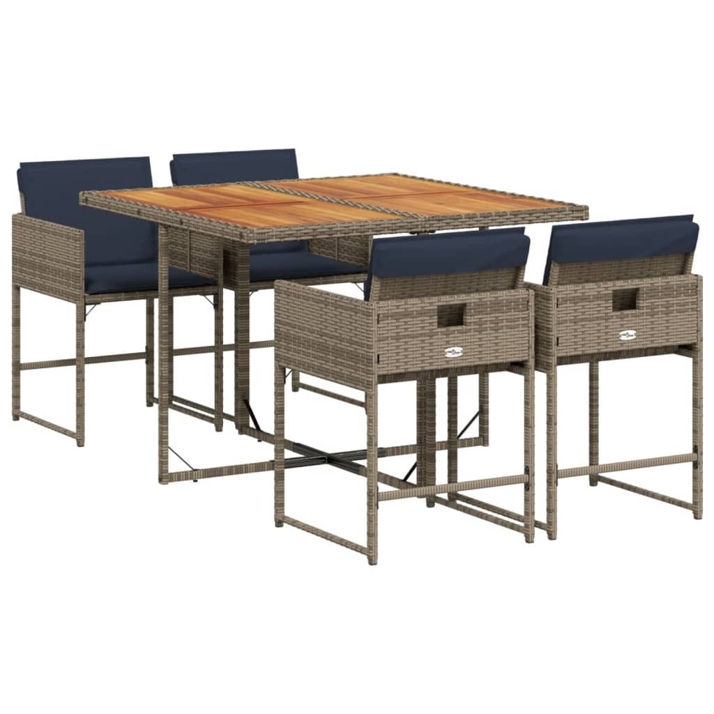 5 Piece Patio Dining Set with Cushions Gray Poly Rattan - Image 2