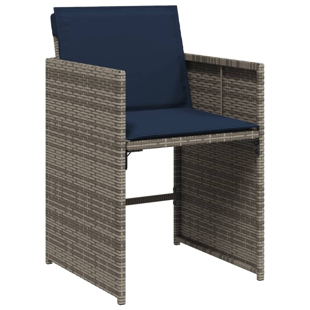 5 Piece Patio Dining Set with Cushions Gray Poly Rattan - Image 3