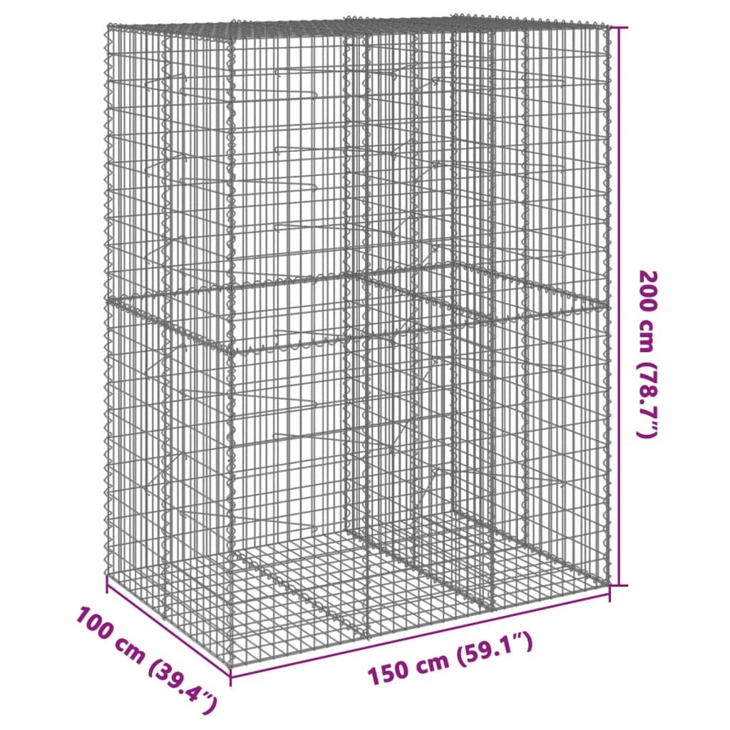 Gabion Basket with Cover 59.1"x39.4"x78.7" Galvanized Iron - Image 7