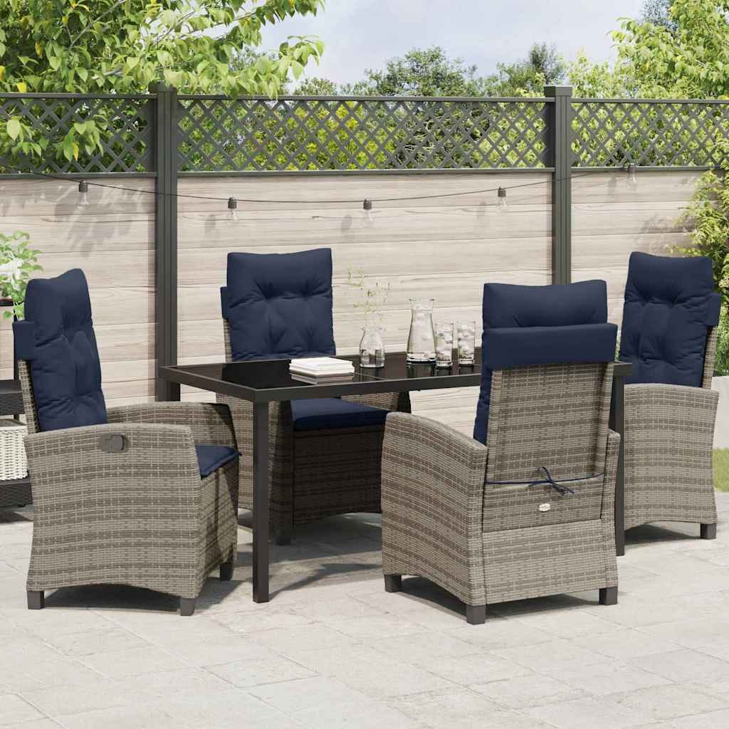 Garden Dining Set 5 pcs Grey Poly Rattan - Image 4