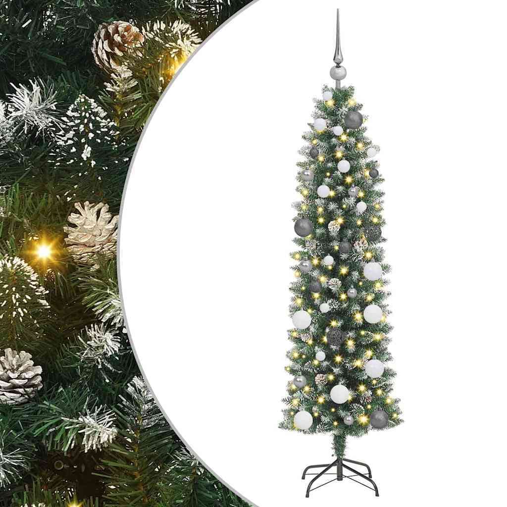 Artificial Slim Christmas Tree Green and White 59.06 in - Image 2