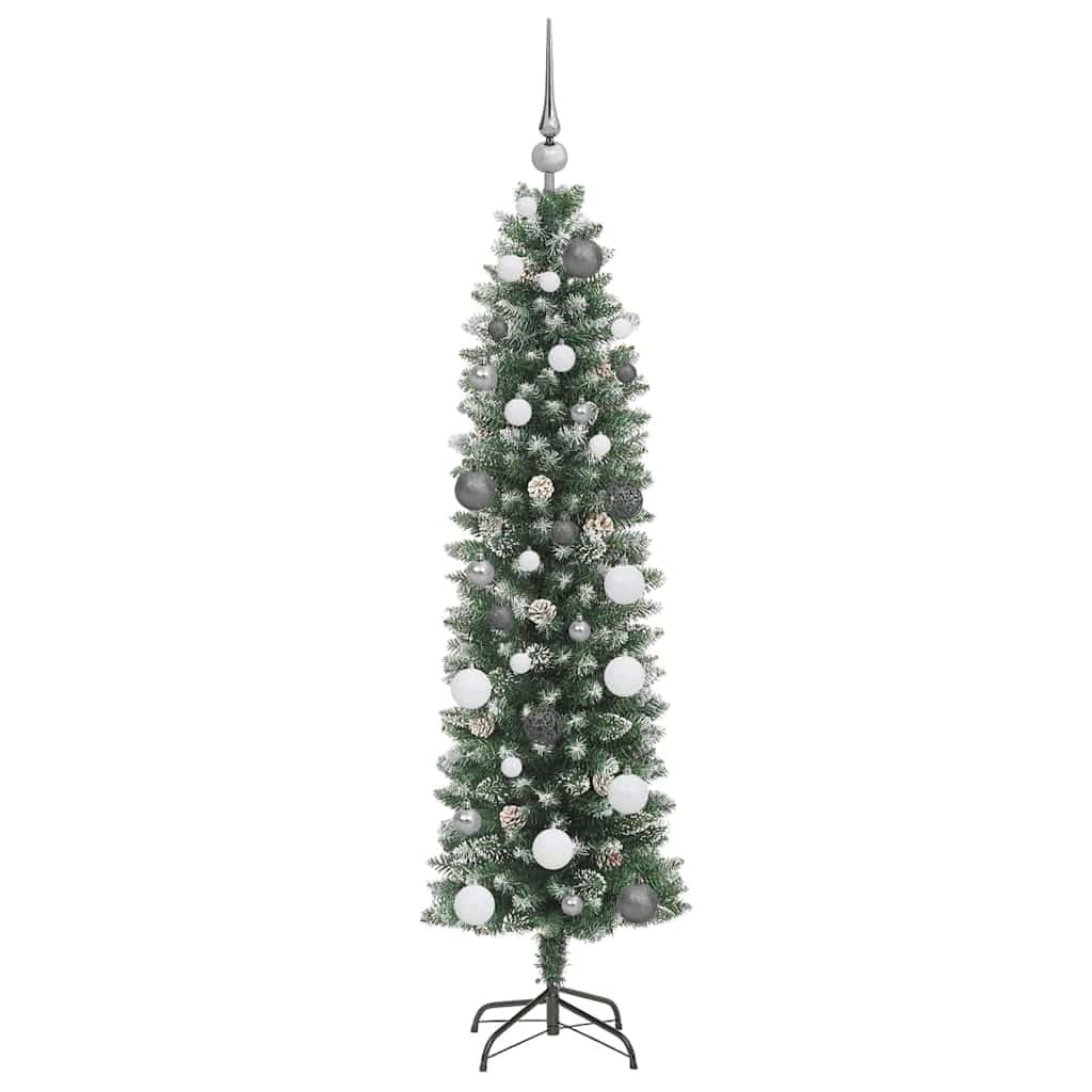 Artificial Slim Christmas Tree Green and White 59.06 in - Image 4
