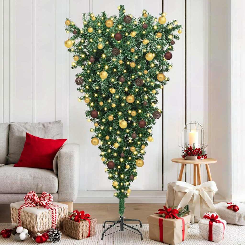 Upside-down Artificial Pre-lit Christmas Tree with Ball Set PVC