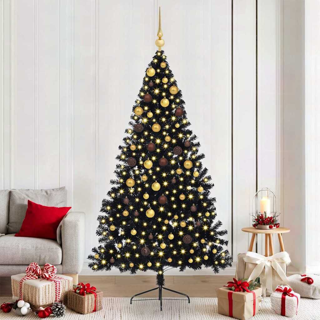 Artificial Pre-lit Christmas Tree with 300 LEDs Black 82.7" PVC