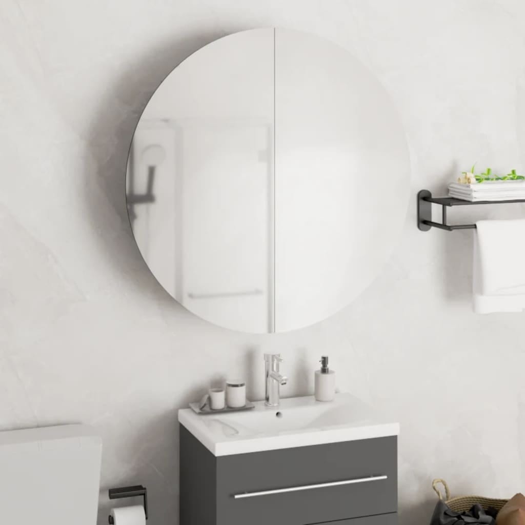 Bathroom Cabinet with Round Mirror&LED Gray 21.3"x21.3"x6.9