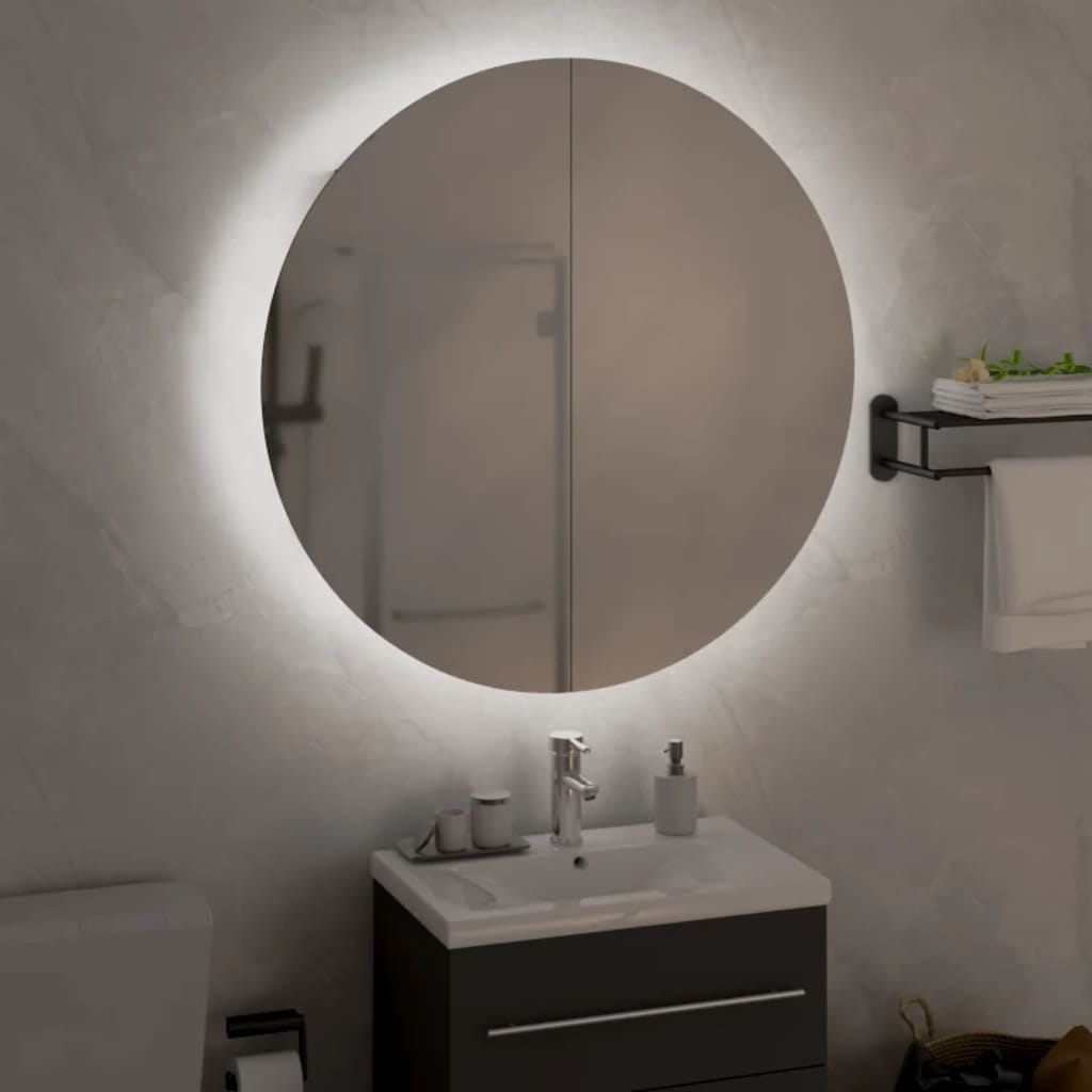 Bathroom Cabinet with Round Mirror&LED Gray 21.3"x21.3"x6.9 - Image 3