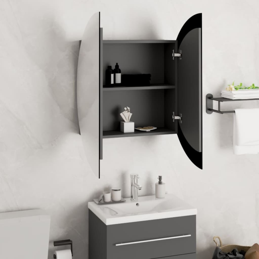 Bathroom Cabinet with Round Mirror&LED Gray 21.3"x21.3"x6.9 - Image 4
