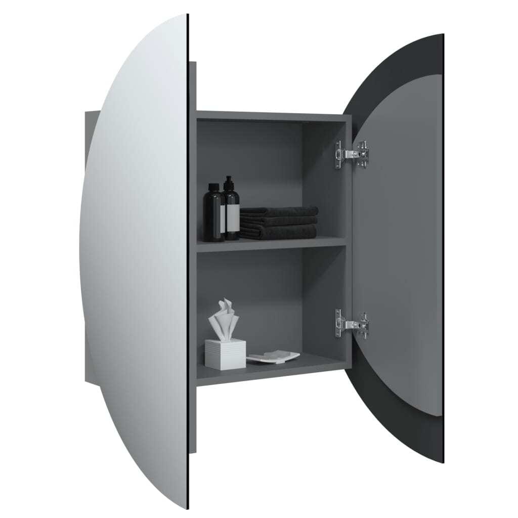 Bathroom Cabinet with Round Mirror&LED Gray 21.3"x21.3"x6.9 - Image 5