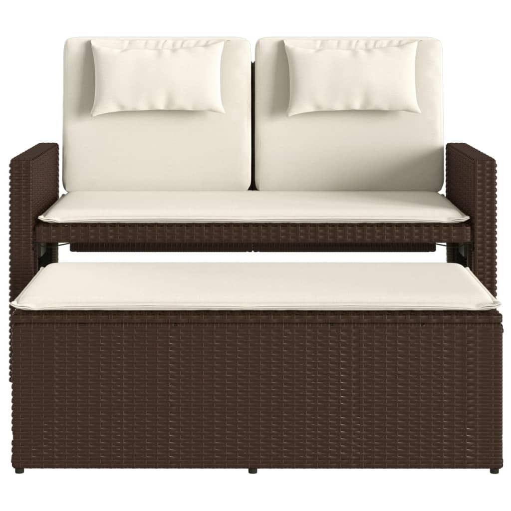 Reclining Patio Bench with Cushions Brown Poly Rattan - Image 6