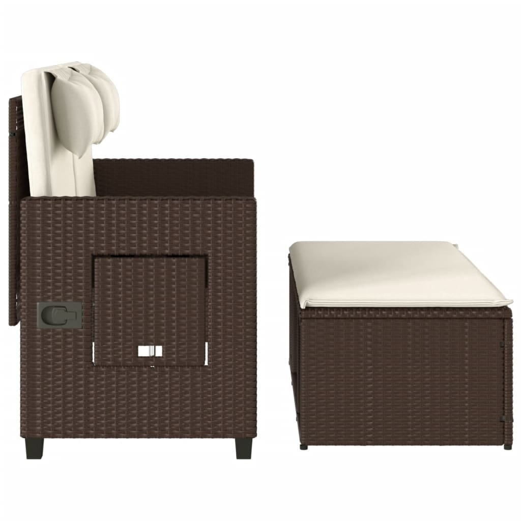 Reclining Patio Bench with Cushions Brown Poly Rattan - Image 7