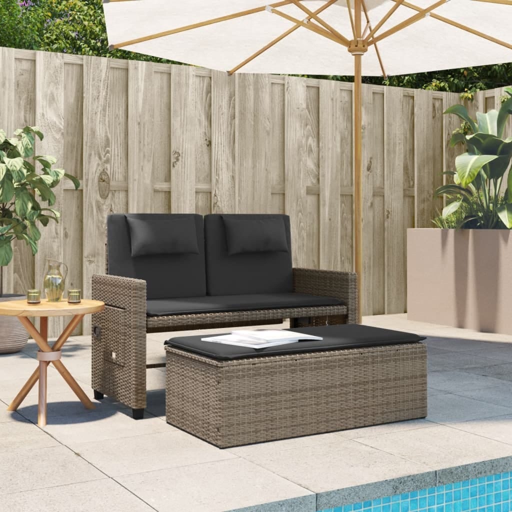 Reclining Patio Bench with Cushions Gray Poly Rattan - Image 3