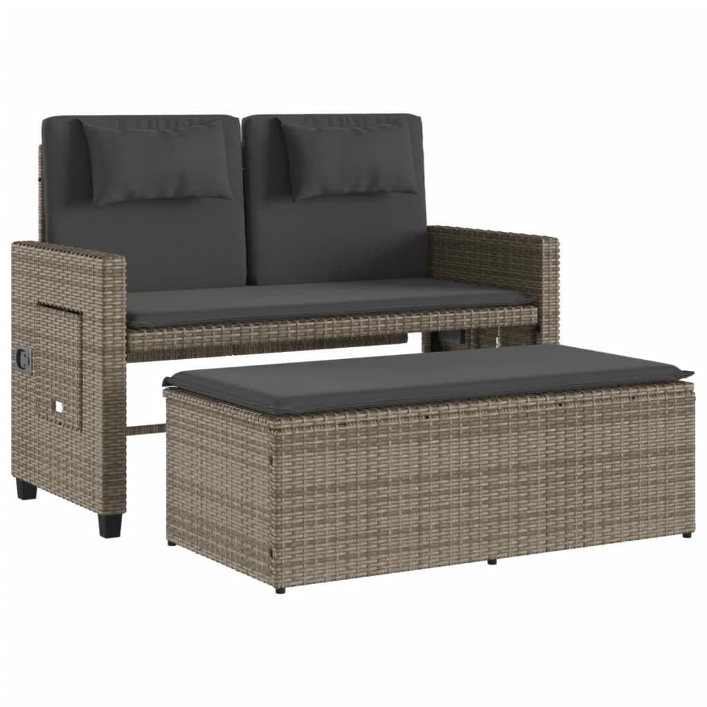Reclining Patio Bench with Cushions Gray Poly Rattan - Image 5