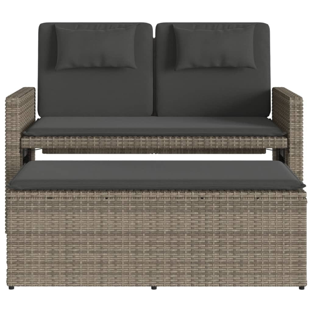 Reclining Patio Bench with Cushions Gray Poly Rattan - Image 6