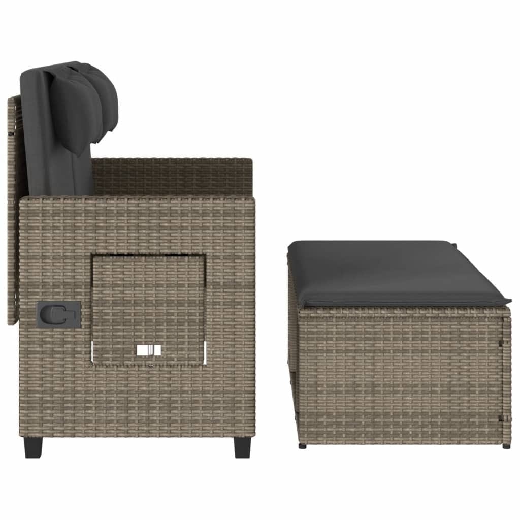 Reclining Patio Bench with Cushions Gray Poly Rattan - Image 7