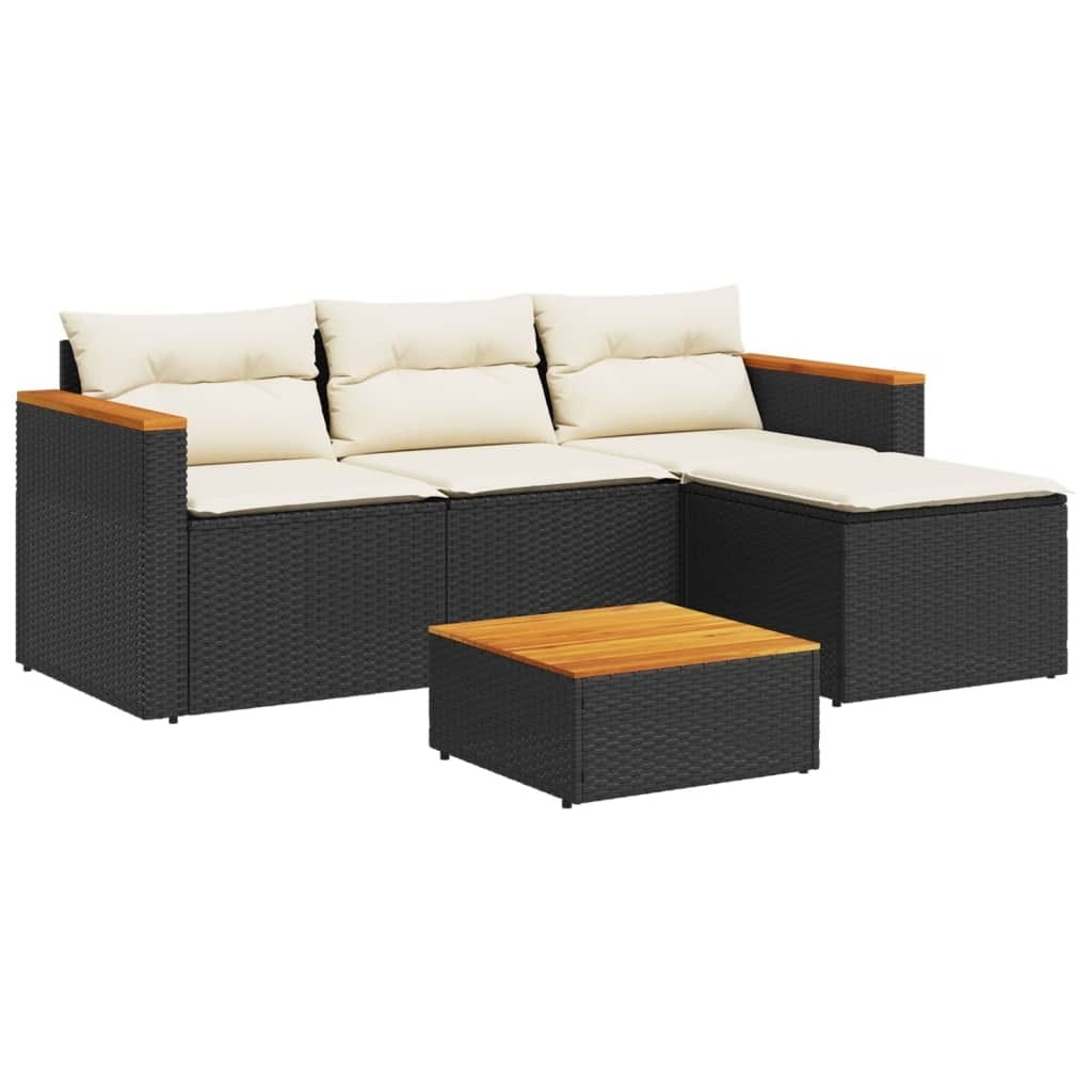 3 Piece Patio Sofa Set with Cushions Black Poly Rattan - Image 2