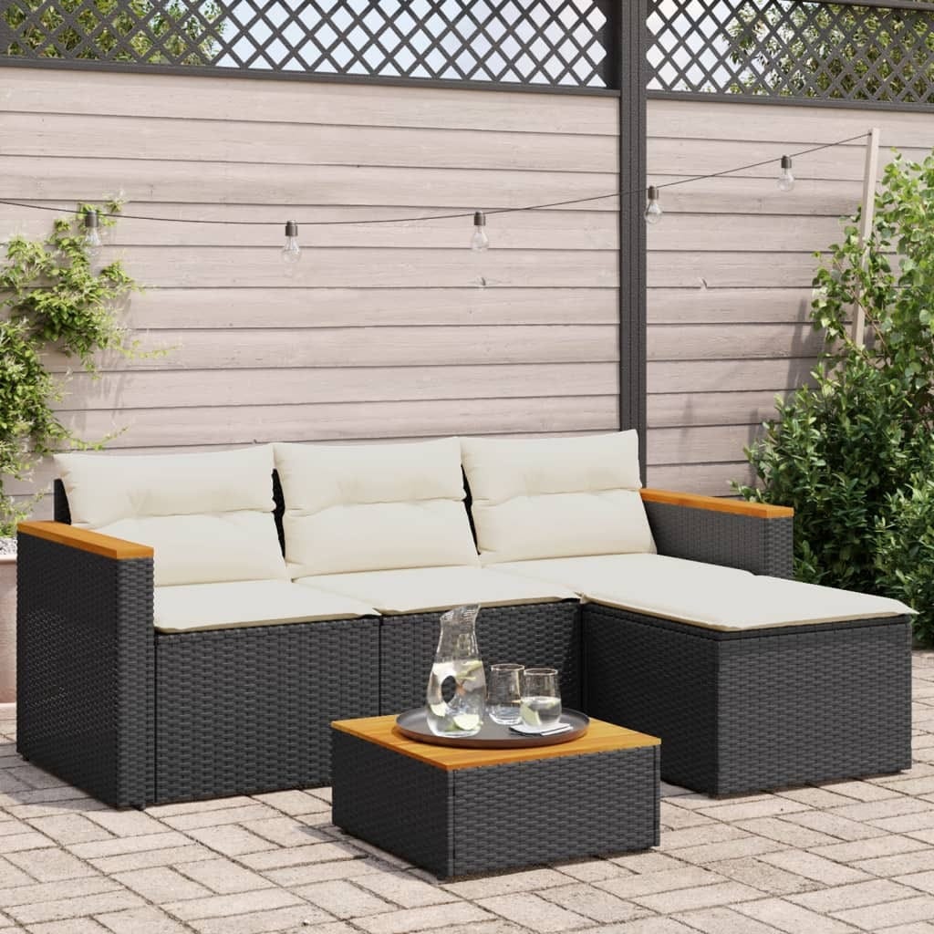 3 Piece Patio Sofa Set with Cushions Black Poly Rattan - Image 3