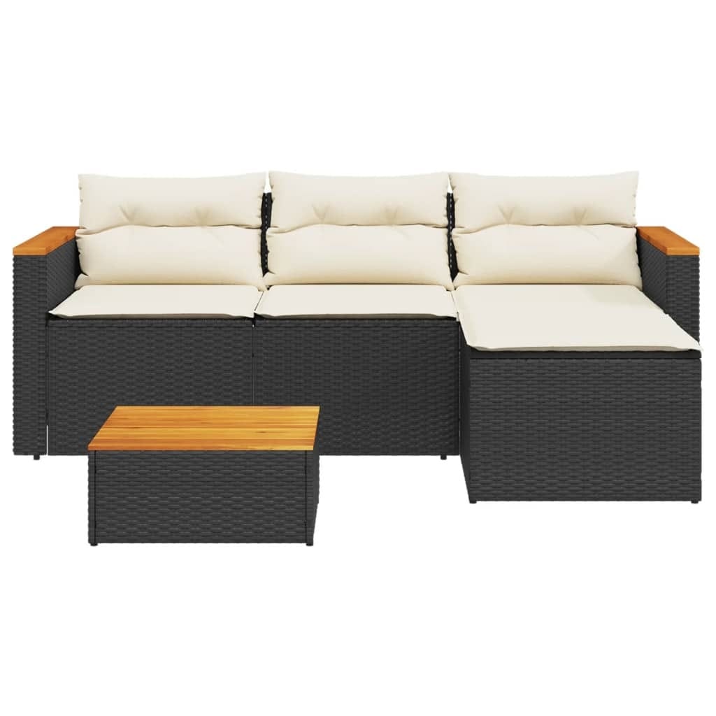 3 Piece Patio Sofa Set with Cushions Black Poly Rattan - Image 4