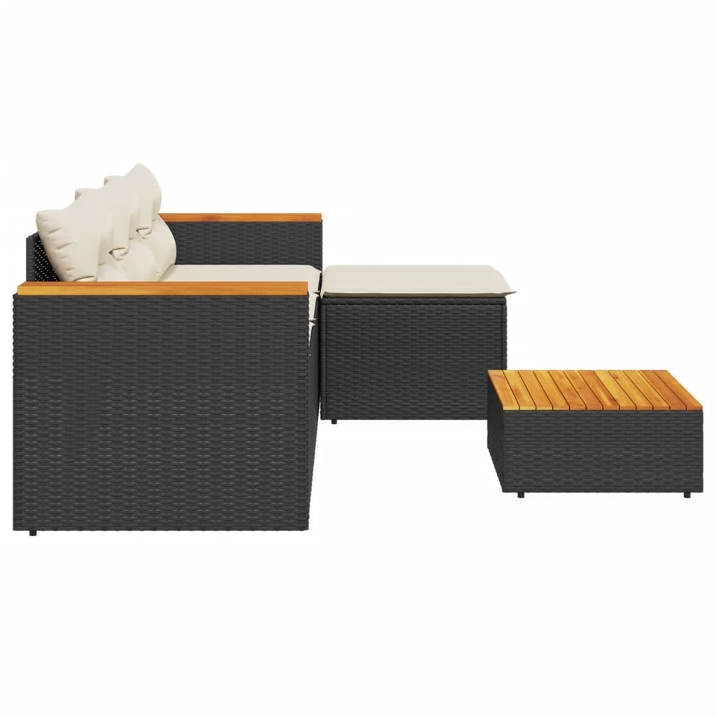 3 Piece Patio Sofa Set with Cushions Black Poly Rattan - Image 5
