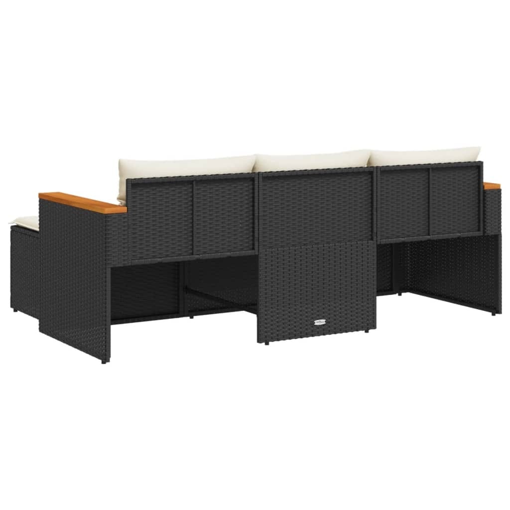 3 Piece Patio Sofa Set with Cushions Black Poly Rattan - Image 6