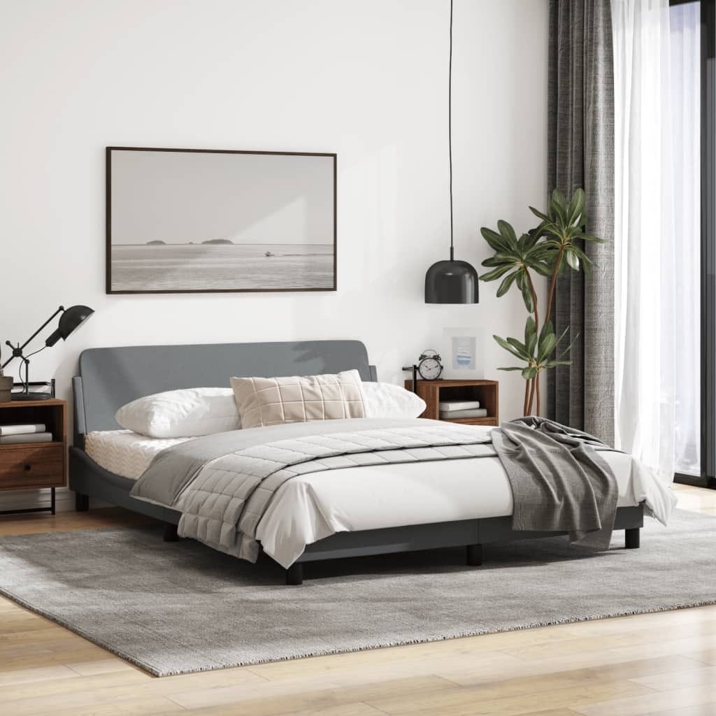 Bed Frame "Dover" Light Gray 59.8"x79.9" Fabric - Image 3