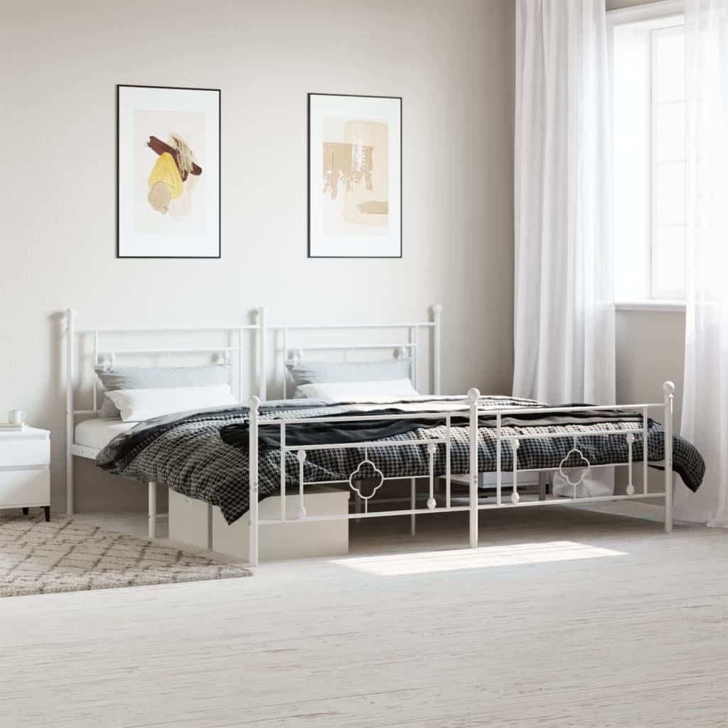 Metal Bed Frame without Mattress with Footboard White 76"x79.9