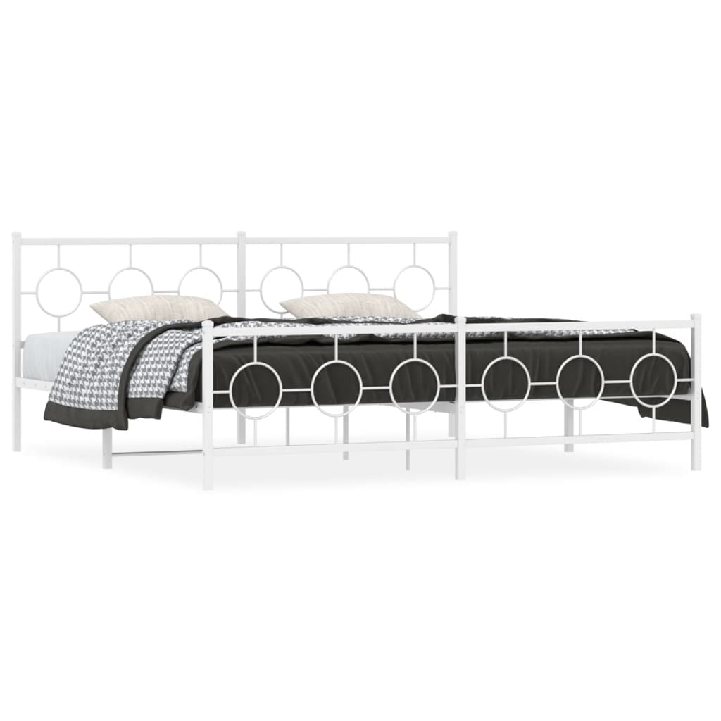 Metal Bed Frame without Mattress with Footboard White 76"x79.9