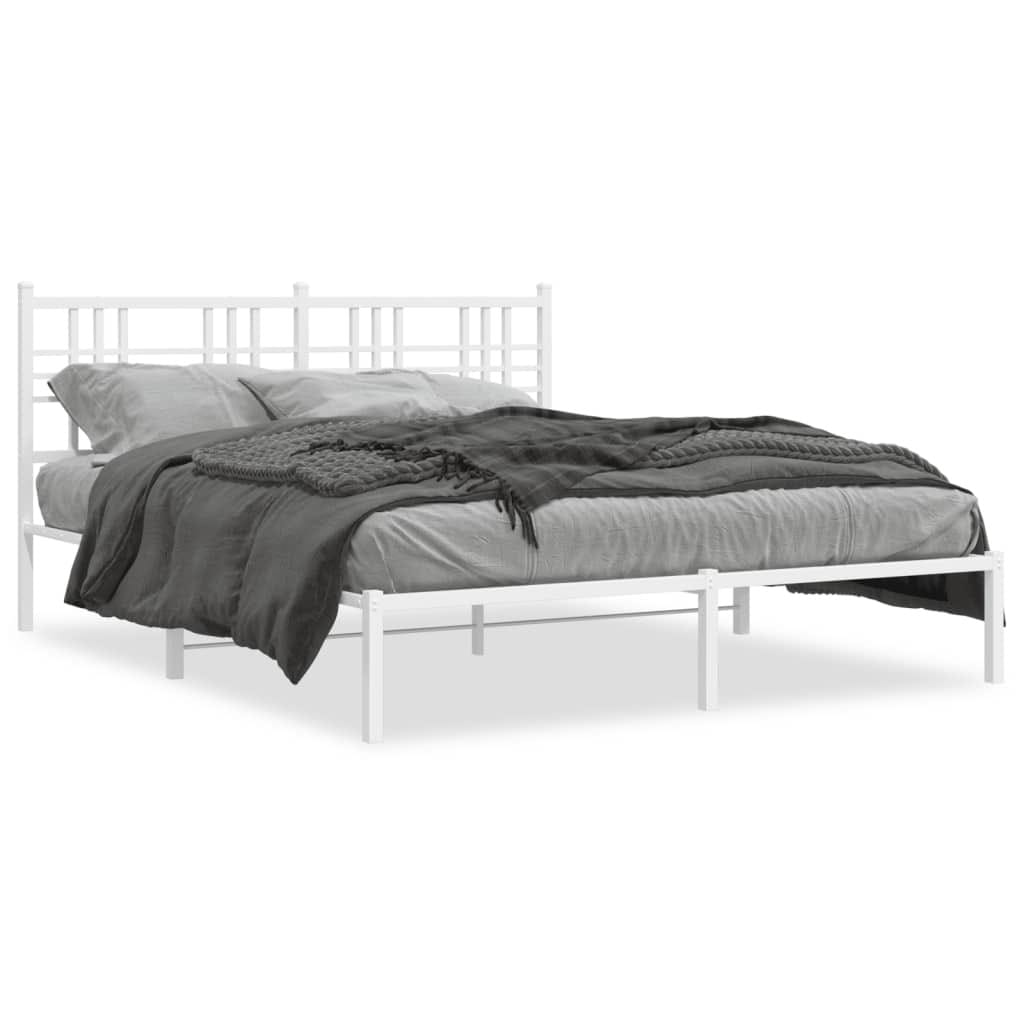 Metal Bed Frame without Mattress with Headboard White 59.1"x78.7