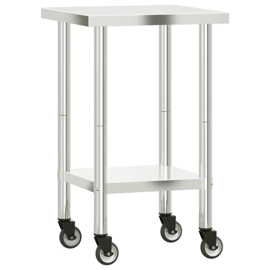 Kitchen Work Table with Wheels 21.7"x21.7"x33.5" Stainless Steel - Image 2