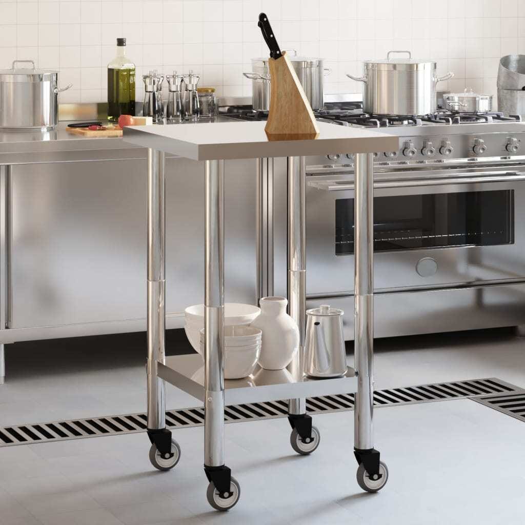 Kitchen Work Table with Wheels 21.7"x21.7"x33.5" Stainless Steel - Image 3