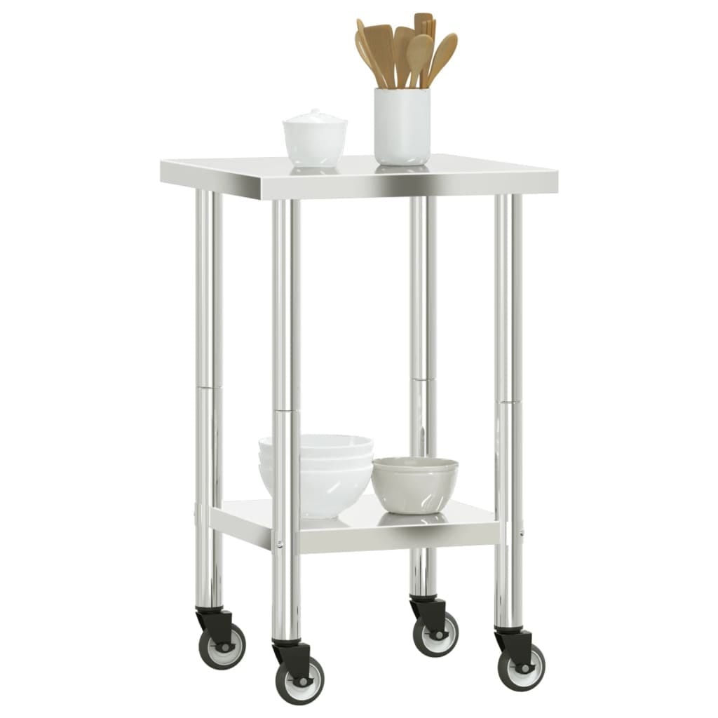 Kitchen Work Table with Wheels 21.7"x21.7"x33.5" Stainless Steel - Image 4