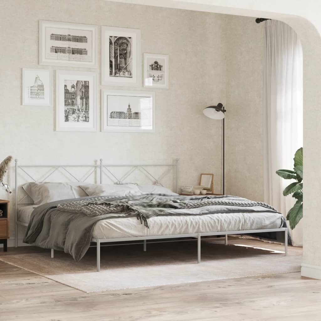 Metal Bed Frame without Mattress with Headboard White 76"x79.9 - Image 3