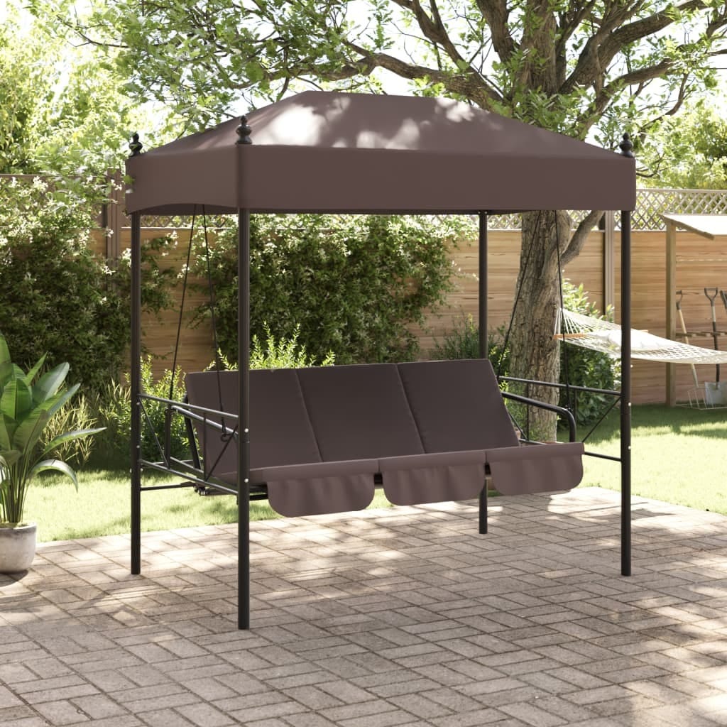 Patio Swing Bench with Canopy Coffee BrownSteel - Image 3