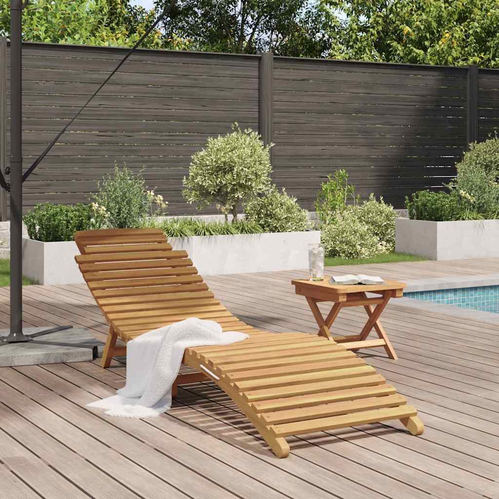 Sun Lounger Solid Teak Wood Brown - Image 3