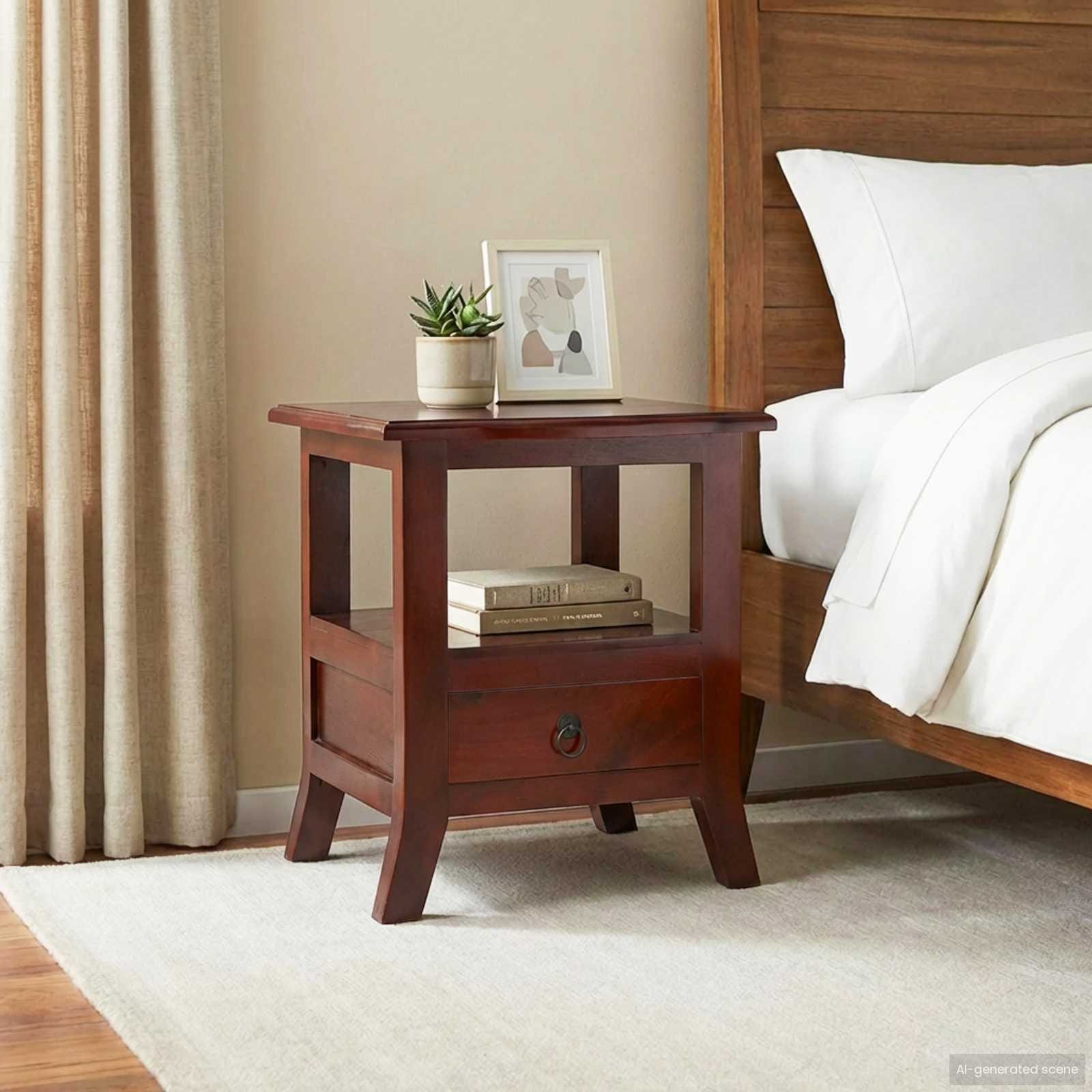 Bedside Cabinet with Drawer Brown 15.75 x 15.75 x 17.91 in