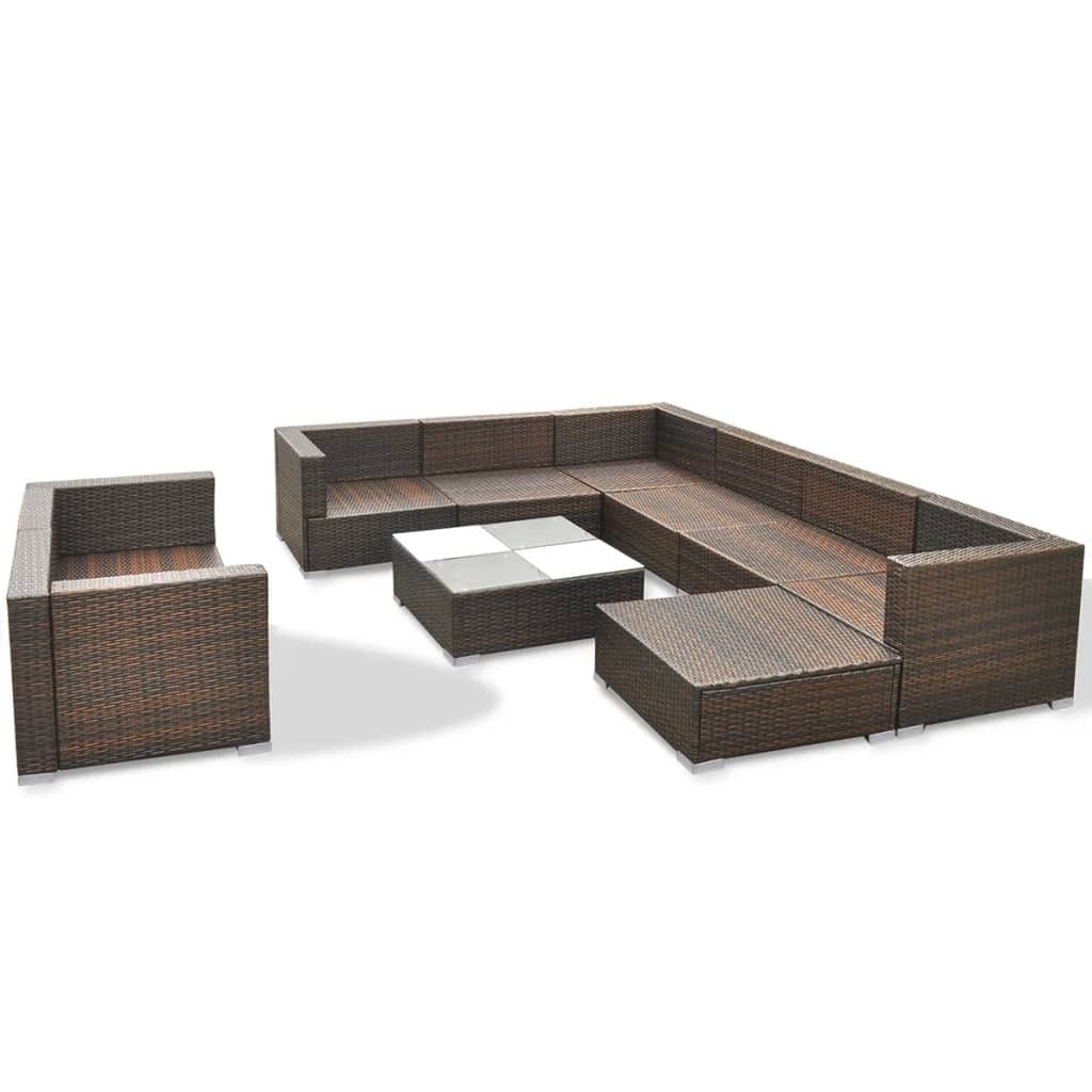 10 Piece Patio Lounge Set with Cushions Poly Rattan Brown - Image 5