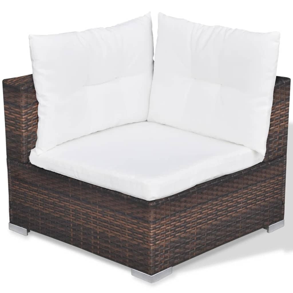 10 Piece Patio Lounge Set with Cushions Poly Rattan Brown - Image 7