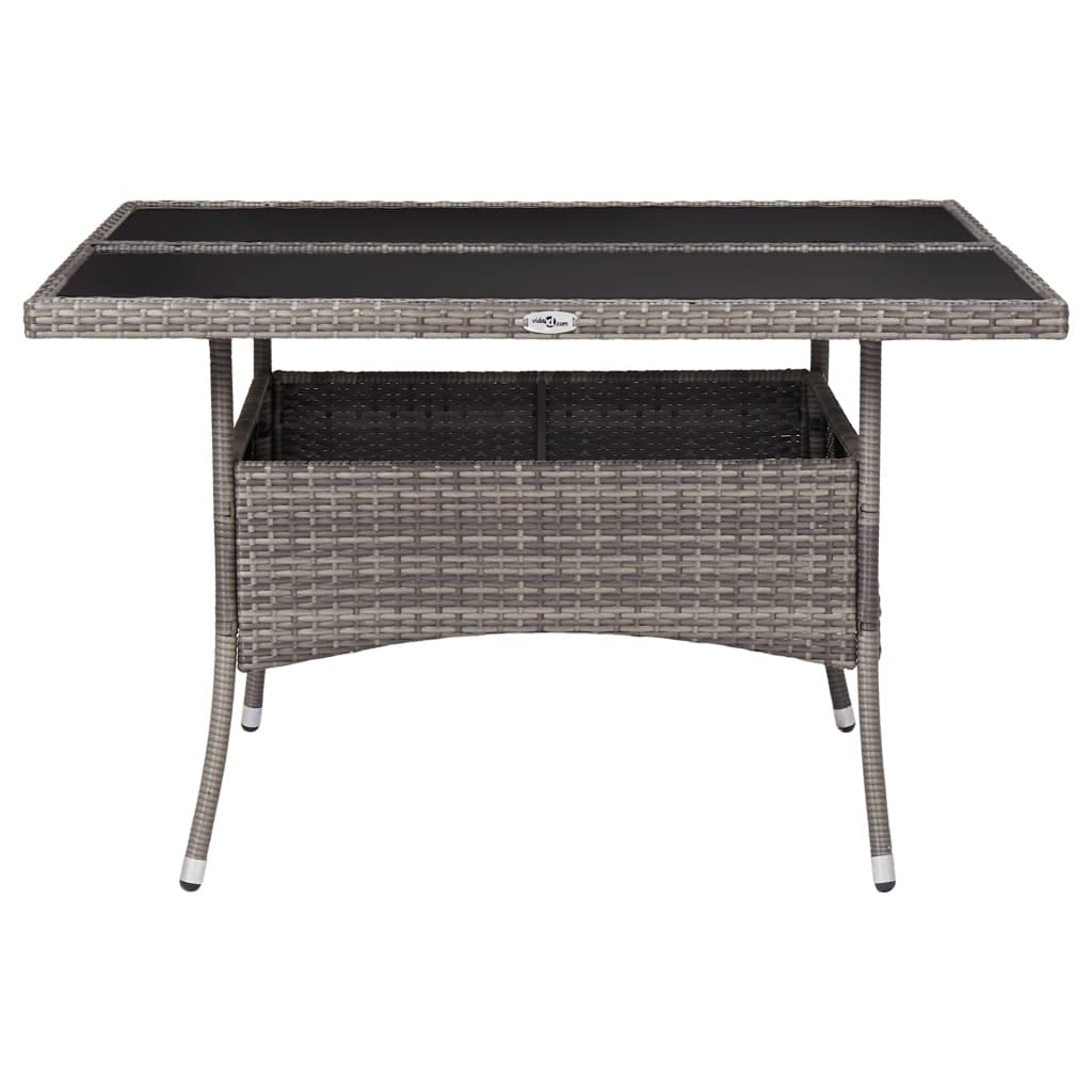 Patio Dining Table Gray Poly Rattan and Glass - Image 2