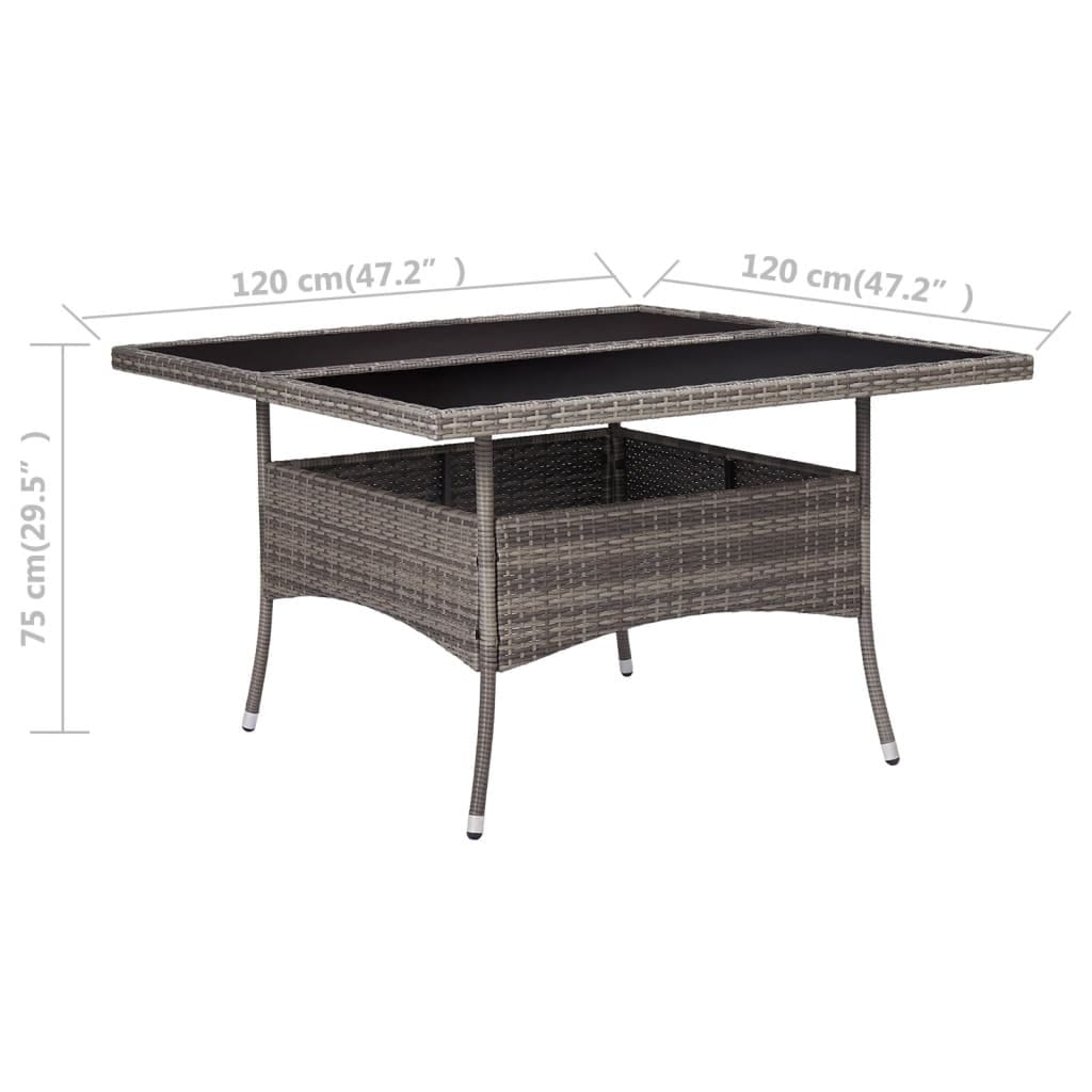 Patio Dining Table Gray Poly Rattan and Glass - Image 4