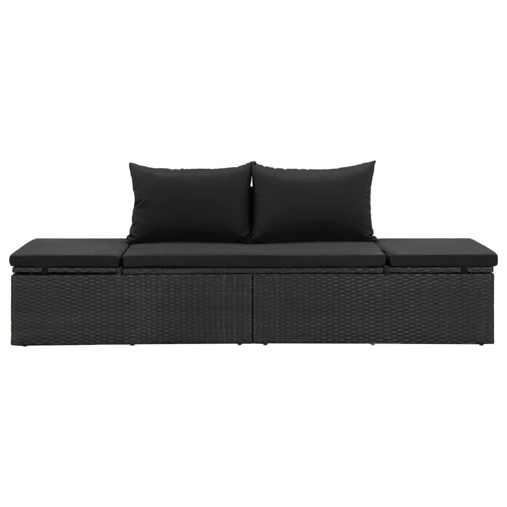 Sun Bed with Cushions Poly Rattan Black - Image 3