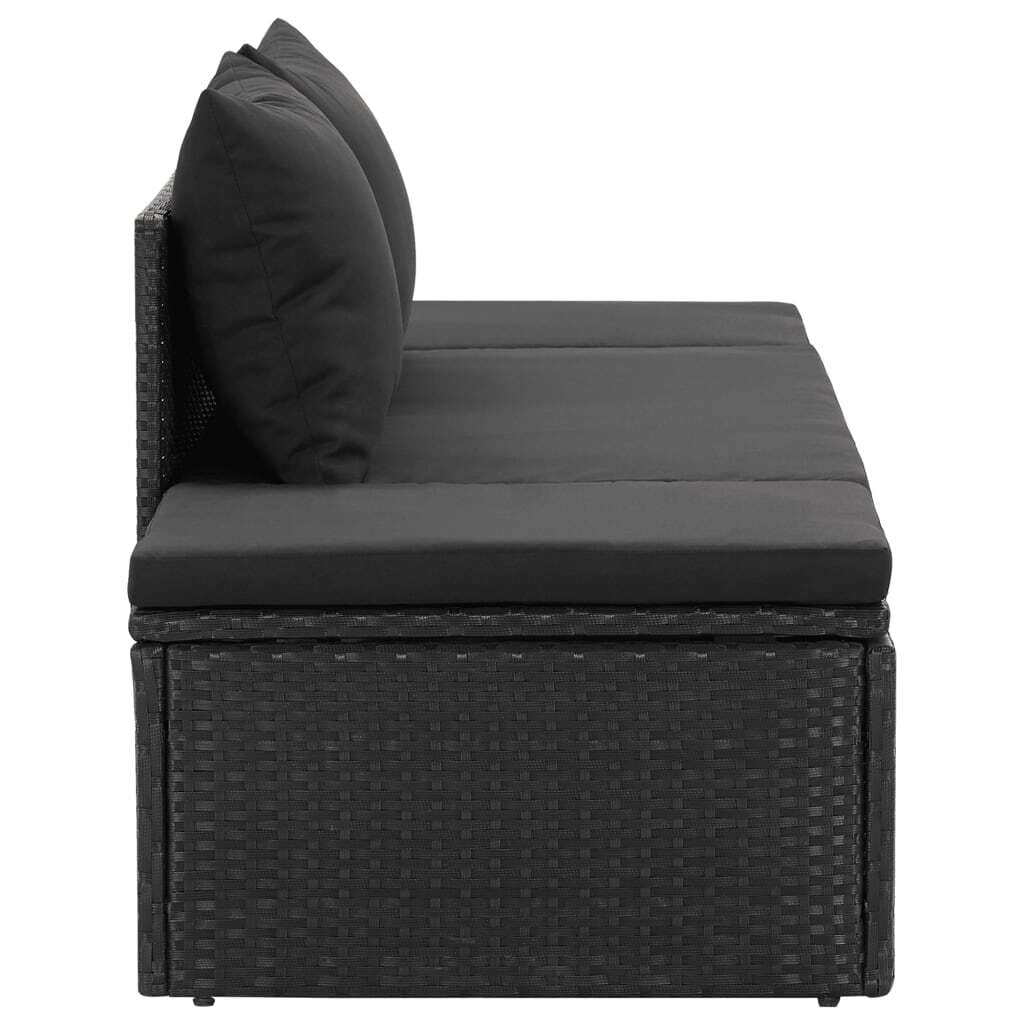 Sun Bed with Cushions Poly Rattan Black - Image 5