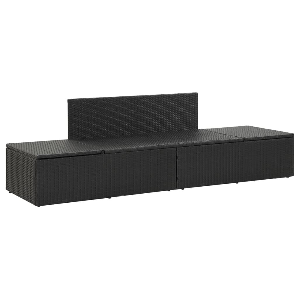 Sun Bed with Cushions Poly Rattan Black - Image 6