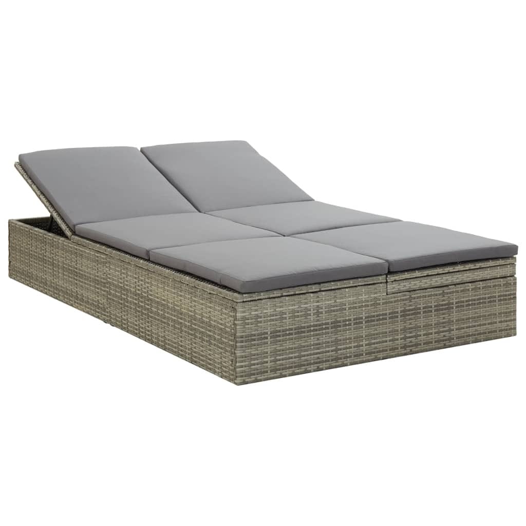 Convertible Sun Bed with Cushion Poly Rattan Gray - Image 2