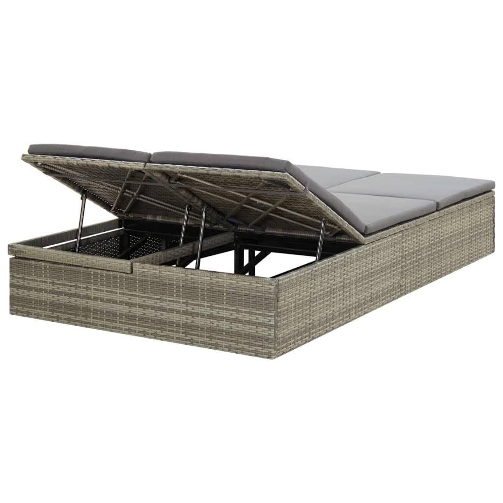Convertible Sun Bed with Cushion Poly Rattan Gray - Image 3