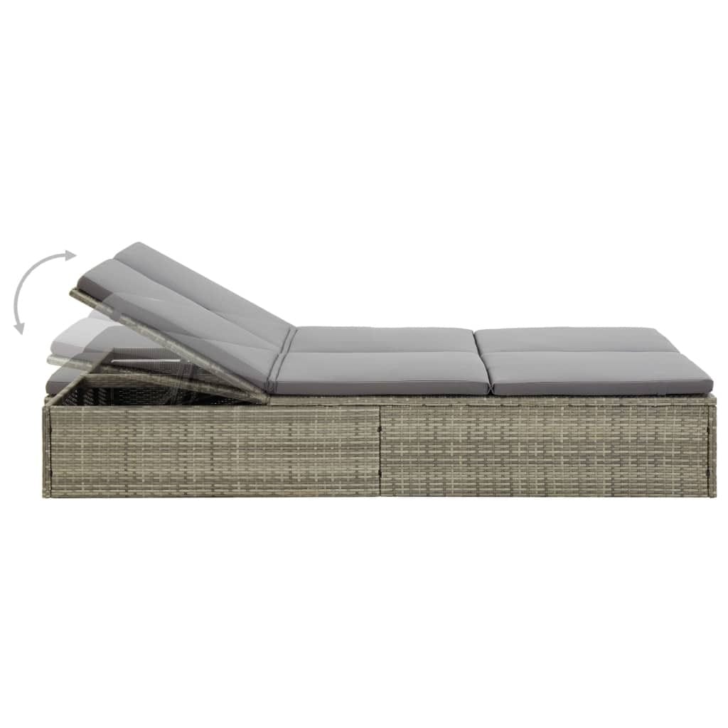 Convertible Sun Bed with Cushion Poly Rattan Gray - Image 4